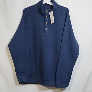 Goodfellow & Co Navy Blue Textured Pullover With Snap Buttons And Seam Pockets